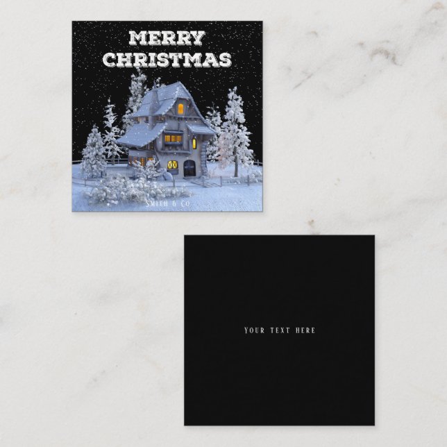 Tarjeta De Visita Cuadrada Hogar nevado en invierno Feliz Navidad (Anverso / Reverso)