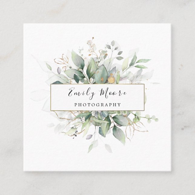 Tarjeta De Visita Cuadrada Hojas acuáticas y arte de la vegetación dorada (Anverso)