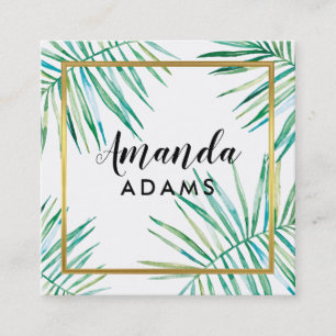Tarjeta De Visita Cuadrada HOJAS BOTÁNICAS MODERNAS palma acuarela boho