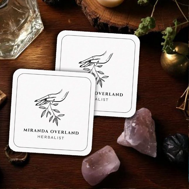 Tarjeta De Visita Cuadrada Hojas botánicas únicas de Naturopath herbático (Subido por el creador)