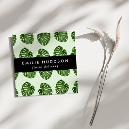 Tarjeta De Visita Cuadrada Hojas de palma, hojas verdes, flores