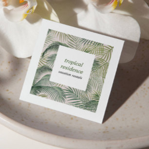 Tarjeta De Visita Cuadrada Hojas de palmera Isla tropical COSTA CÓDIGO QR