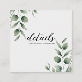 Tarjeta De Visita Cuadrada Hojas de vegetación mínima detalles de boda modern