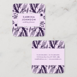 Tarjeta De Visita Cuadrada Hojas violetas patrón de puntos de polka floral ro