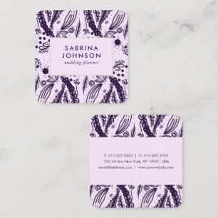 Tarjeta De Visita Cuadrada Hojas violetas patrón de puntos de polka floral ro