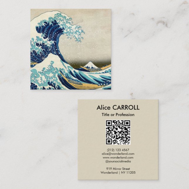 Tarjeta De Visita Cuadrada Hokusai - La Gran Ola de Kanagawa - Código QR (Anverso / Reverso)