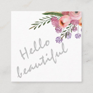 Tarjeta De Visita Cuadrada Hola hermosa tipografía moda boho floral