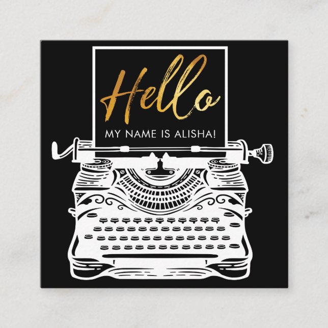 Tarjeta De Visita Cuadrada Hola Introducción Antigua máquina de escribir anti (Anverso)
