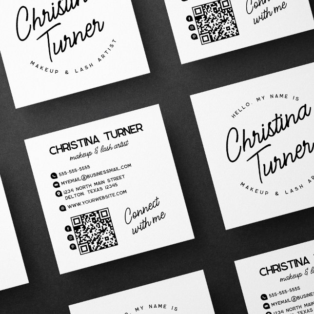 Tarjeta De Visita Cuadrada Hola Mi Nombre Es Blanco Negro (Subido por el creador)