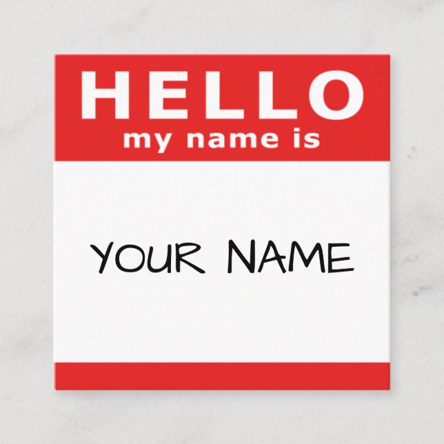 Tarjeta De Visita Cuadrada hola mi nombre está en cuadrado rojo (Anverso)