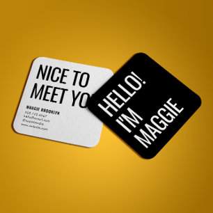 Tarjeta De Visita Cuadrada Hola mínima   Moderno y limpio nombre simple negro