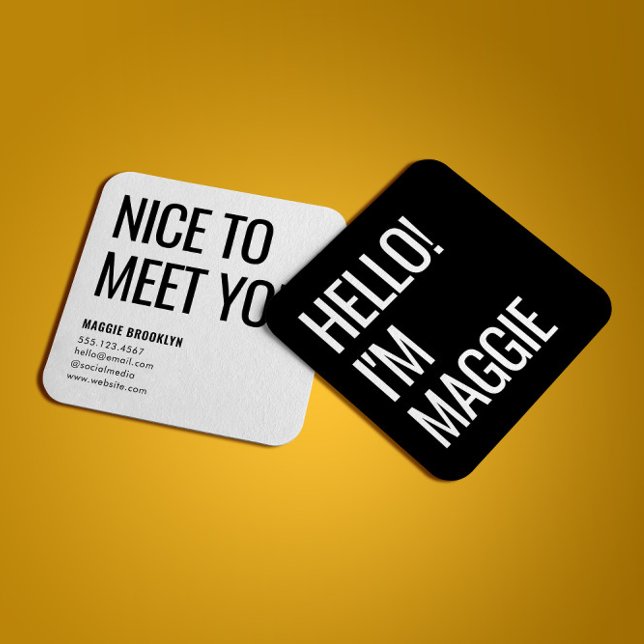 Tarjeta De Visita Cuadrada Hola mínima | Moderno y limpio nombre simple negro (Subido por el creador)
