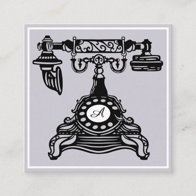 Tarjeta De Visita Cuadrada ¡Hola | Monograma de teléfono antiguo de Lavender (Anverso)