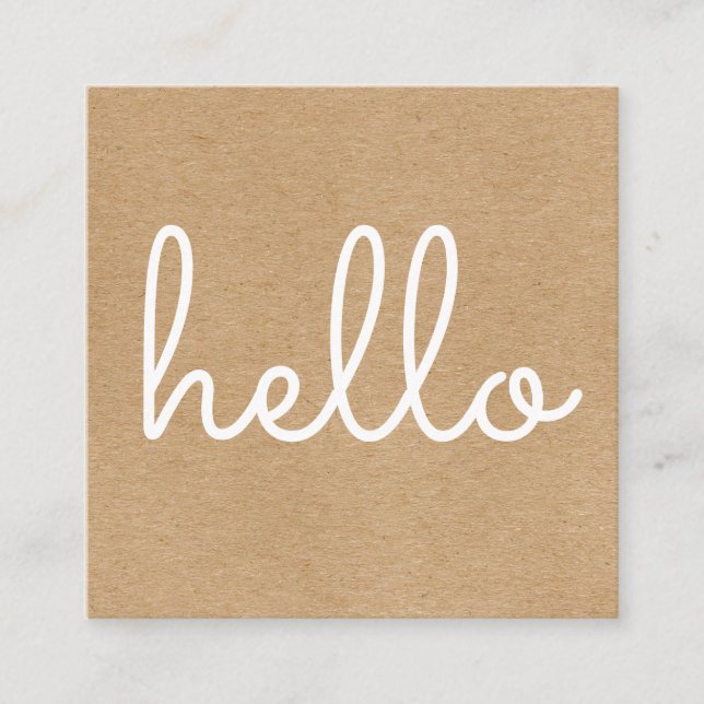 Tarjeta De Visita Cuadrada Hola Rustic Kraft Simple Moderno (Anverso)