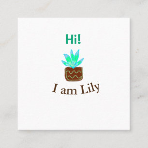 Tarjeta De Visita Cuadrada Hola soy Lily cactus succulum añadir nombre acuare