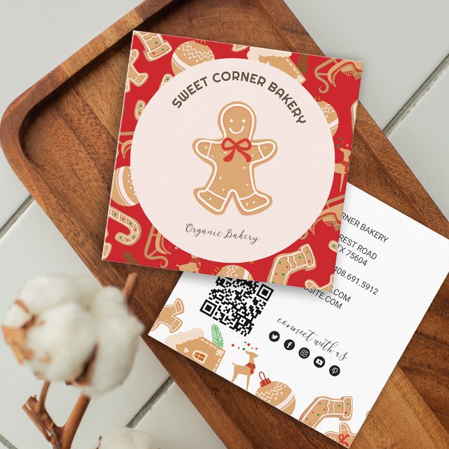 Tarjeta De Visita Cuadrada Holiday Gingerbread Bakery QR Code (Holiday Gingerbread Bakery QR Code Square Business Card)