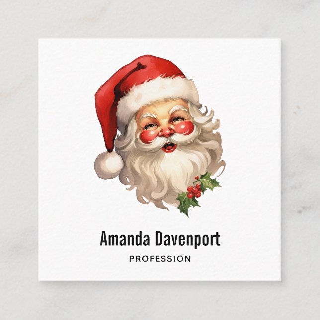 Tarjeta De Visita Cuadrada Holly Jolly Santa Claus Navidades de estilo retro (Anverso)
