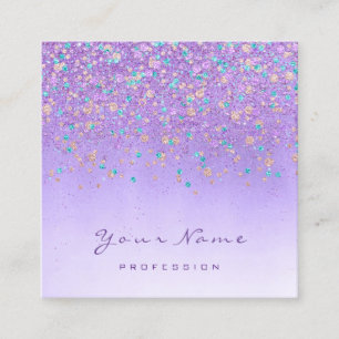 Tarjeta De Visita Cuadrada Holografía Eyelash Makeup Confetti morado Ombre