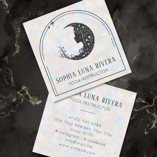 Tarjeta De Visita Cuadrada Holográfico Boho Arch Celestial Crescent Moon Yoga