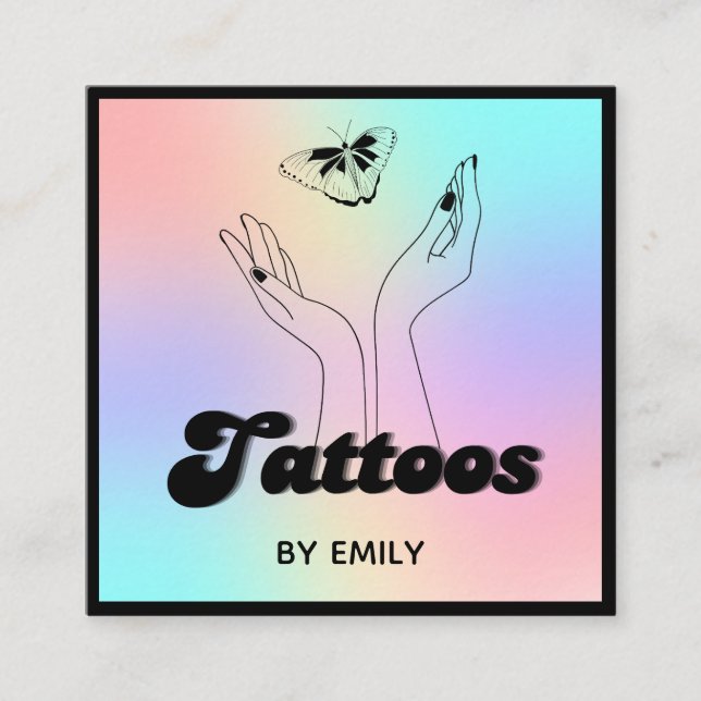 Tarjeta De Visita Cuadrada Holograma de mariposa mística de tatuaje (Anverso)