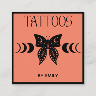 Tarjeta De Visita Cuadrada Holograma de mariposa mística de tatuaje