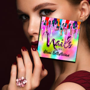 Tarjeta De Visita Cuadrada Holograma del logotipo del guión de las uñas de lo