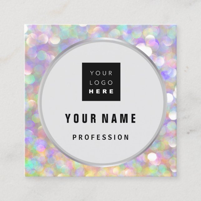 Tarjeta De Visita Cuadrada Holograma estético maquillaje LOGO ARTISTA (Anverso)