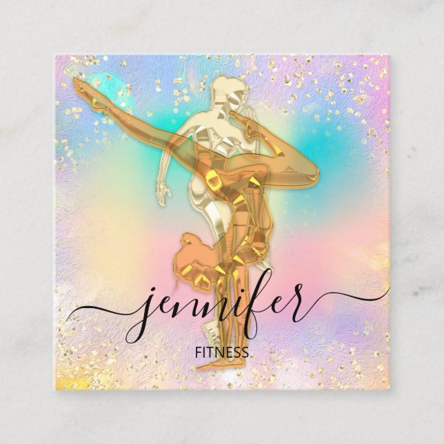 Tarjeta De Visita Cuadrada Holograma Purpurina de baile de fitness de cuerpo  (Anverso)