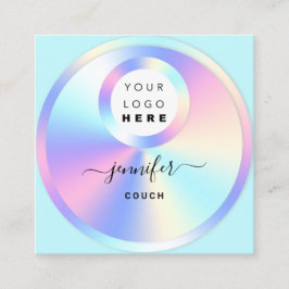 Tarjeta De Visita Cuadrada Holograma Terapista de sofá Código QR Foto Aqua