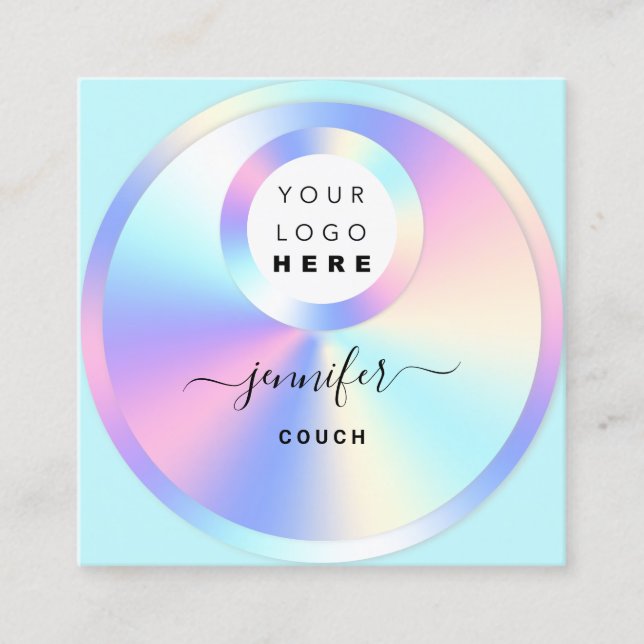 Tarjeta De Visita Cuadrada Holograma Terapista de sofá Código QR Foto Aqua (Anverso)