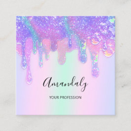 Tarjeta De Visita Cuadrada Holograph Blue Dris Cosmetics Nails Personalizado