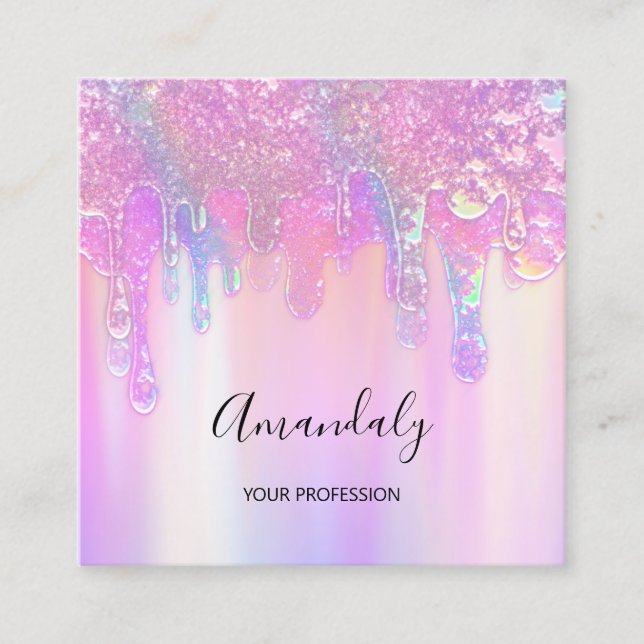 Tarjeta De Visita Cuadrada Holograph Blue Dris Cosmetics Nails Pink Logo (Anverso)