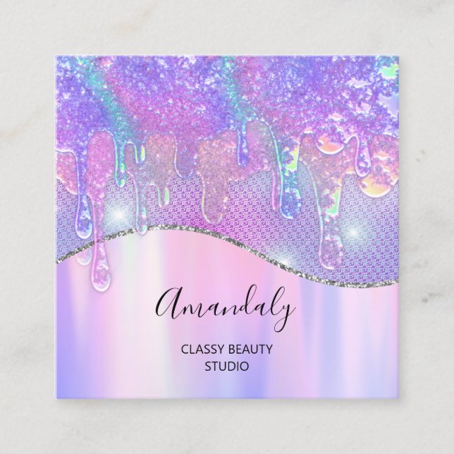 Tarjeta De Visita Cuadrada Holograph Drin Soap Logo Rosa Mermaid Wax Nails (Anverso)