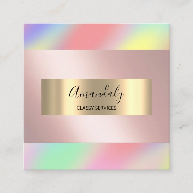 Tarjeta De Visita Cuadrada Holograph Gold Makeup ARTIST Event Planner (Anverso)