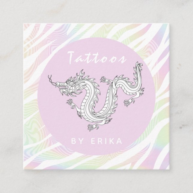 Tarjeta De Visita Cuadrada Holograph Tiger Stripe White Dragon Tattoo Artista (Anverso)