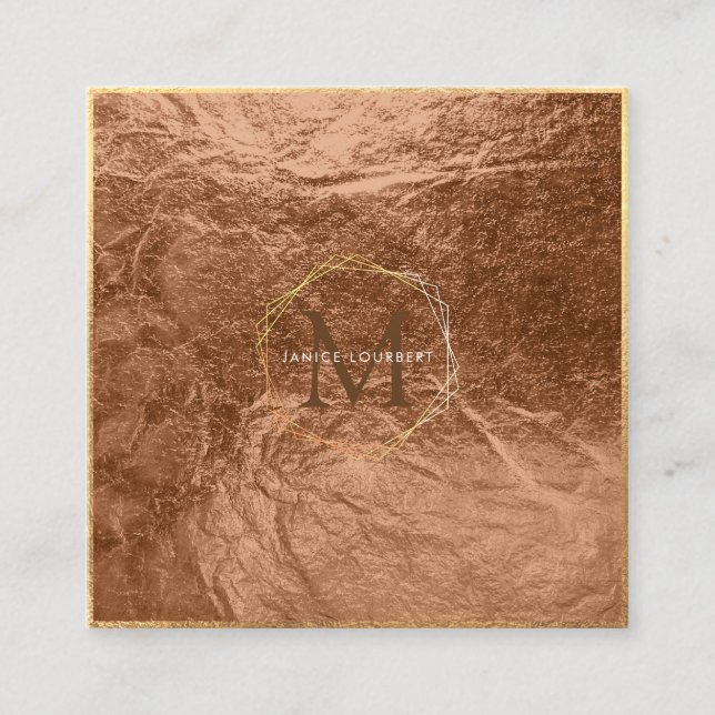 Tarjeta De Visita Cuadrada HONEYCOMB DE COBRE MONOGRAM/FAUX de PixDezines (Anverso)