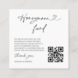 Tarjeta De Visita Cuadrada Honeymoon Fund Wedding Request Enclosure QR Card