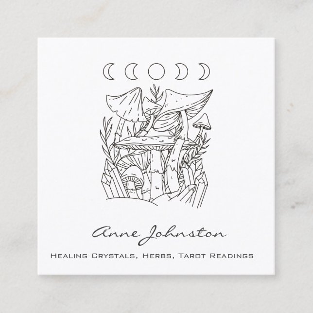 Tarjeta De Visita Cuadrada Hongos, lunas y cristales (Anverso)