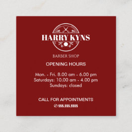 Tarjeta De Visita Cuadrada Horario de apertura de la barbería personalizado