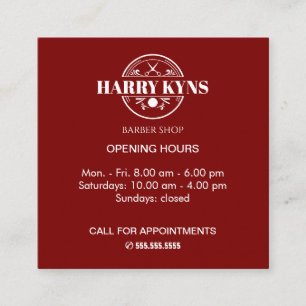 Tarjeta De Visita Cuadrada Horario de apertura de la barbería personalizado