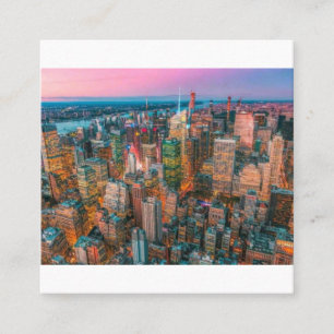 Tarjeta De Visita Cuadrada Horizonte de la ciudad de Nueva York al atardecer