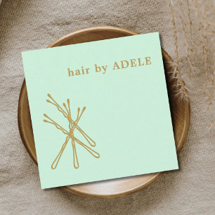 Tarjeta De Visita Cuadrada Horquillas minimalistas pastel verde dorado para e