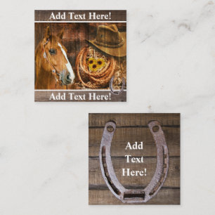 Tarjeta De Visita Cuadrada Horse Cowboy Gorra Lasso Sunflower Rusn Barn Board