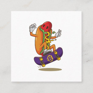 Tarjeta De Visita Cuadrada Hot_dog_skateboarding_personalizado_ilustracion