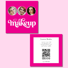Tarjeta De Visita Cuadrada Hot Pink Blanco 3 Foto MUA Código QR Redes Sociale