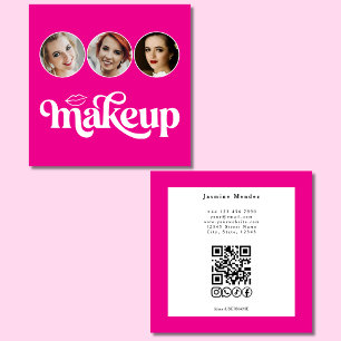Tarjeta De Visita Cuadrada Hot Pink Blanco 3 Foto MUA Código QR Redes Sociale
