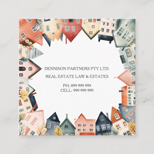 Tarjeta De Visita Cuadrada Houses Homes Real Estate Law Firm etc. (Anverso)