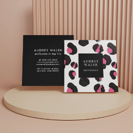 Tarjeta De Visita Cuadrada Huella de Leopardo Blanco Girly Pink Back