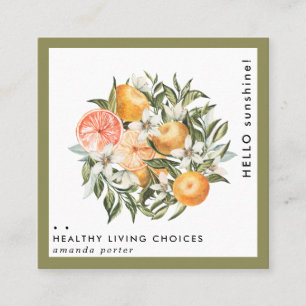 Tarjeta De Visita Cuadrada Huerto de cítricos de mandarina boho botánico