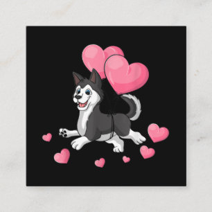 Tarjeta De Visita Cuadrada Husky Día de San Valentín sosteniendo un regalo 
